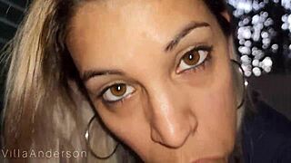 balcony blowjob turns oiled cowgirl anal creampie surprise