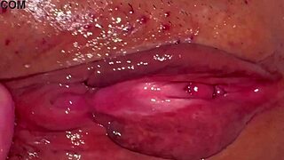 pink shaved pussy craves hot cock cum close-up lick