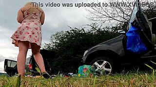 Girls flash no panties outdoors during lingerie try-on haul in short summer dresses and miniskirts.