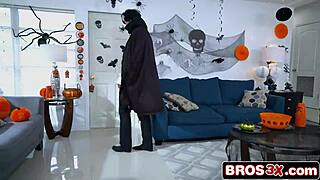 cecilia rides cock doggystyle in halloween group bang with shaved brunette teens