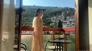 nude blonde flashes big tits ass on balcony cums publicly