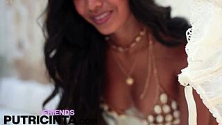 Horny Asian Slut Putri Cinta Strips Orange Bikini Fast
