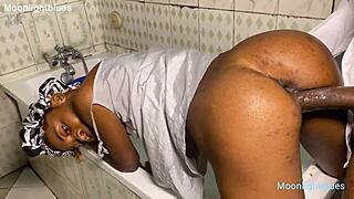 horny housewife moans wildly riding plumber's huge bbc in bathroom