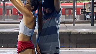 couple bangs wildly in public train terminal