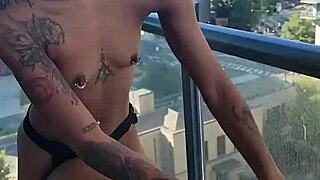 kashofficials strapped hard by renity love on balcony outdoors