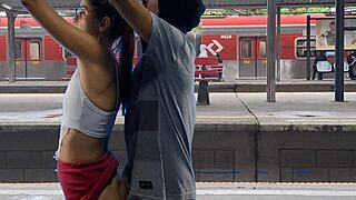 couple bangs wildly in public train terminal