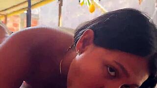 Boldly paying curvy Colombian neighbor for wild outdoor tit flashing fuck