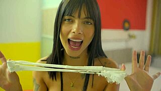 Busty latina teen feels every inch of first massive anal creampie explosion