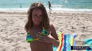 cute blonde beach teen flashes solo sybian ride first time naked outdoors