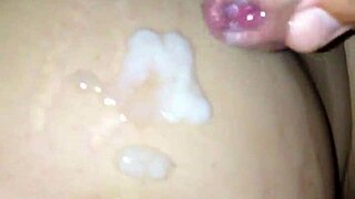 massive cumshot floods big pregnant belly after intense pussy fingering