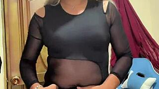 Grey eyed transsexual strokes out thick creamy load
