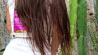 I tease flashing my petite body fingering in sexy public white jeans