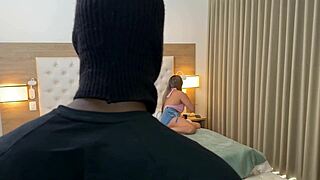 busty blonde bombshell takes first bbc anal from masked stud