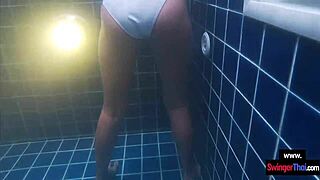 thai teen gf rides european cock in pool