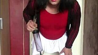 sissy crossdresser begs to swallow your hot piss load now