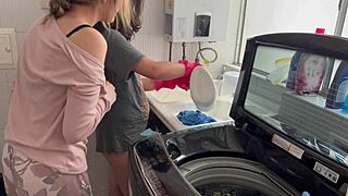 Two Passionate Lesbians Silently Tribbing in Kitchen