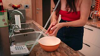 big tits milf burns breakfast fucks me kitchen instead