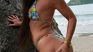 Girl dances sexy in bikini hidden beach spot