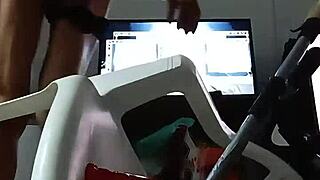 tranny in lingerie rides dildo to wild excitement