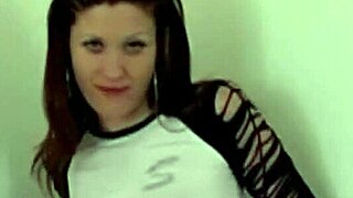 horny young slut brunette strips jeans for tits and ass play