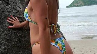 Girl dances sexy in bikini hidden beach spot