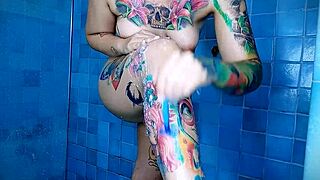 shoving anal plug shower shave small tits ass kinky solo fetish 😏🛁