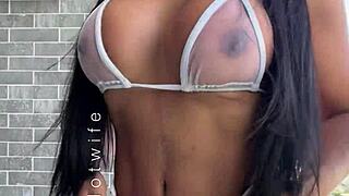 which slutty transparent bikini for beach puta wearing?