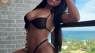 which slutty transparent bikini for beach puta wearing?