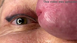 Mature Lady Takes Huge Face Cum Load Right On Her Eyes Closeup