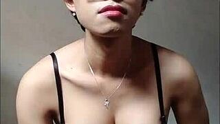 big tit asian shemale strokes cock to explosive cumshot solo