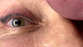 Mature Lady Takes Huge Face Cum Load Right On Her Eyes Closeup
