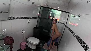 brazilian babe caught showering gets licked by horny jully