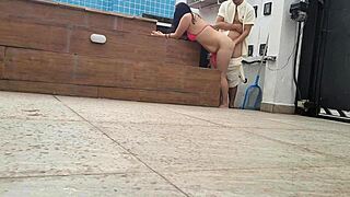 Homemade Wife Cheats Bent Over by Pool Boy's Monster Cock