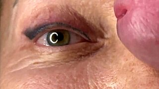 Mature Lady Takes Huge Face Cum Load Right On Her Eyes Closeup