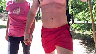 Mommy Fucks Huge Cock Outdoor in Thong then Cums in Public Park Creampie!