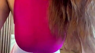 Stepmom milks sucks her own big natural tits outdoor