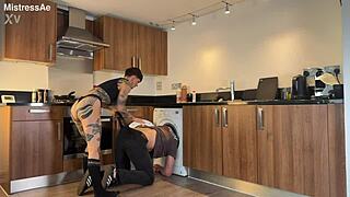 Repairman Traps Her for Anal Fisting in Kitchen