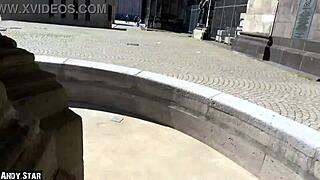 Blonde gives public blowjob at Cologne Cathedral swallows cum