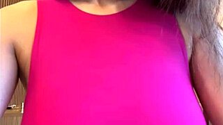 Stepmom milks sucks her own big natural tits outdoor