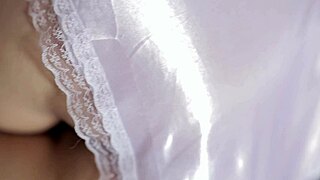 Hidden Thrills Beneath White Satin Dress
