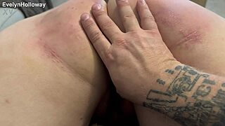 Daddy spanks and fingers curvy slut in wheelbarrow BDSM play 😈