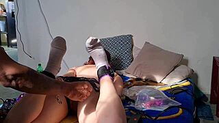blindfolded latina teen's tight pussy toyed by sneaky lover