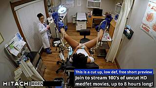 Nurse Jackie Banes grinds Hitachi vibrator on patient's shaved pussy for explosive orgasm