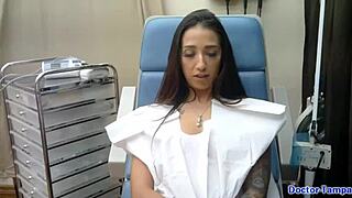 Dr Tampa gives Stefania Mafra tanned nurse physical with pussy spread