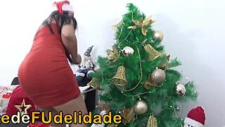 hot brazilian babe gets naughty cock on christmas night