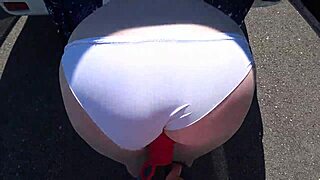 Strap-On Girlfriend Pounds Fat Booty Milf Outdoors Near Car