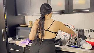 hubby can't resist my juicy latina ass bends me over kitchen counter for rough quickie
