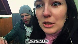 brunette babe blogger bends for homeless man's cock on camera