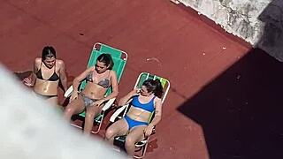 neighbors sunbathing on the terrace part 2 caught on voyeur cam