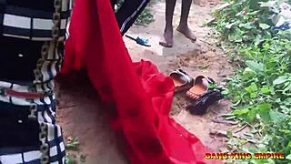 village ebony whore takes bbc doggystyle outdoors